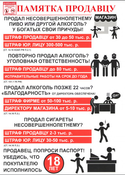 «Памятка по продаже алкоголя и сигарет»